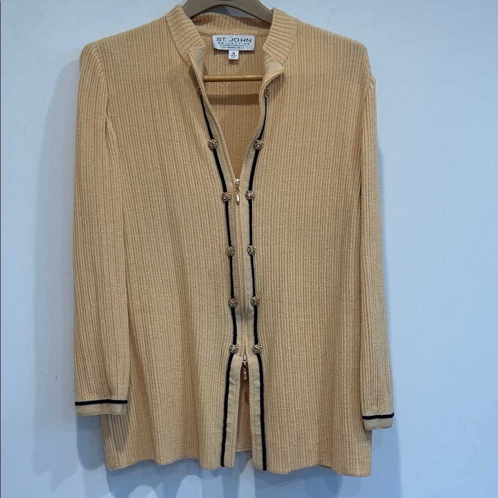St John vintage banana cream zip-Front Women's 12 sweater jacket cardigan top